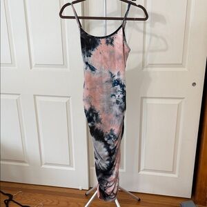 Fashion Nova Pink and Black Tie-Dye Maxi Dress